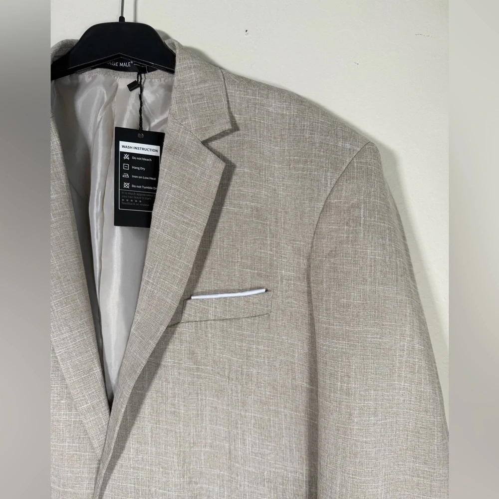 Men's Light Beige Textured Blazer - Single-Button Sport Coat